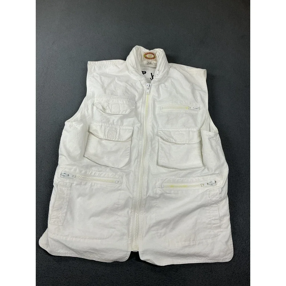 Banana Republic Vest Mens M White Military Jacket Cotton Canvas Pockets Zip